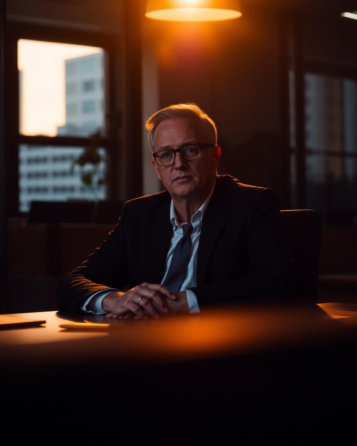 Cinematische bedrijfsfilm still met warme belichting